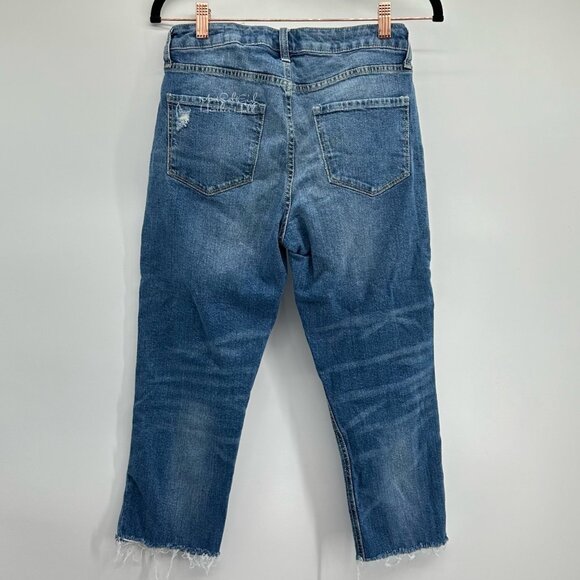 Arizona Boyfriend Mid-Rise Distressed Gold Sequins Cropped Capri Jeans Size 3 - Picture 5 of 6